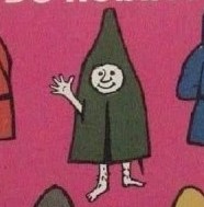 drawing of bilbo the hobbit in a green hooded cloak waving